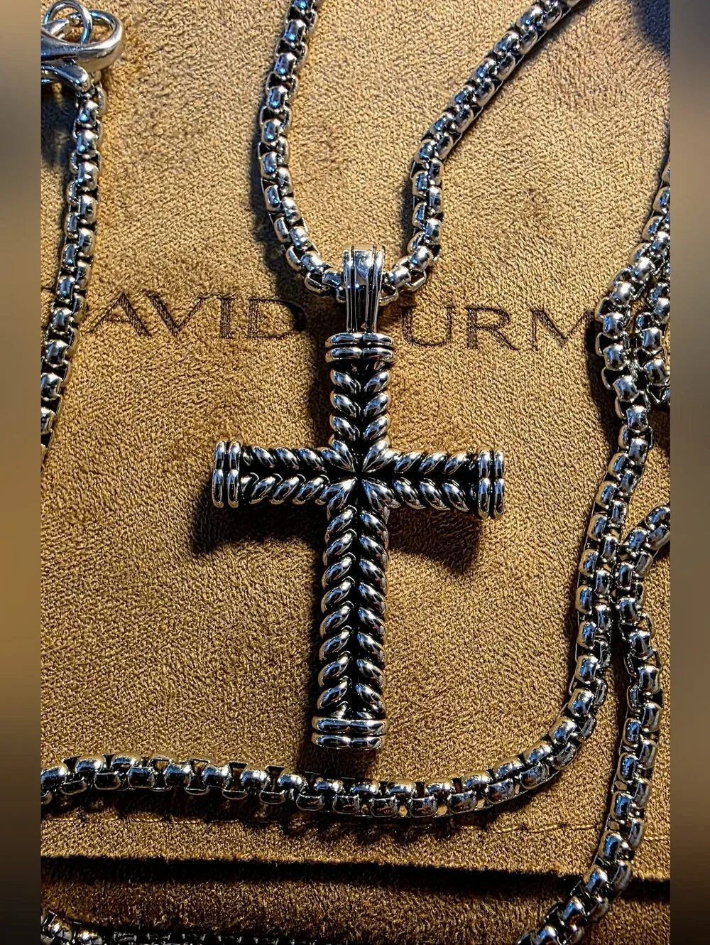 David Yurman Silver Chevron Twisted Rope Cross 22